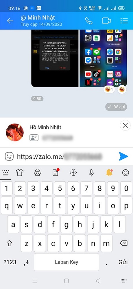 Cách lấy link Zalo bằng cách chia sẻ địa chỉ link